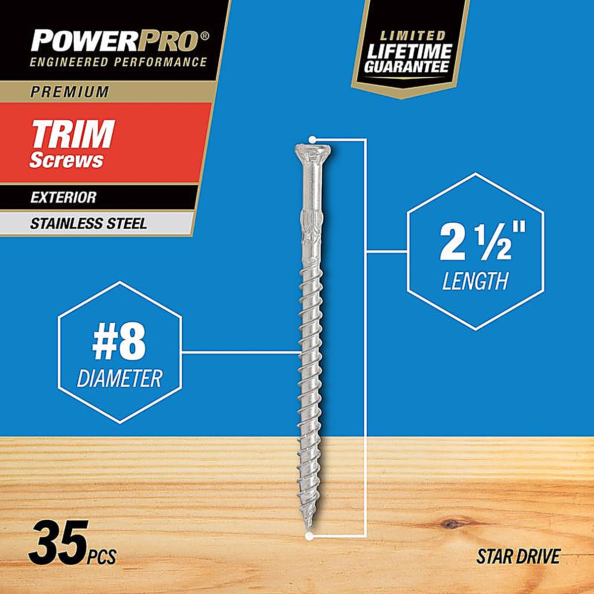 Hillman 42508 Power Pro No. 8 x 2-1/2 in. L Star Trim Screws 35/Pack