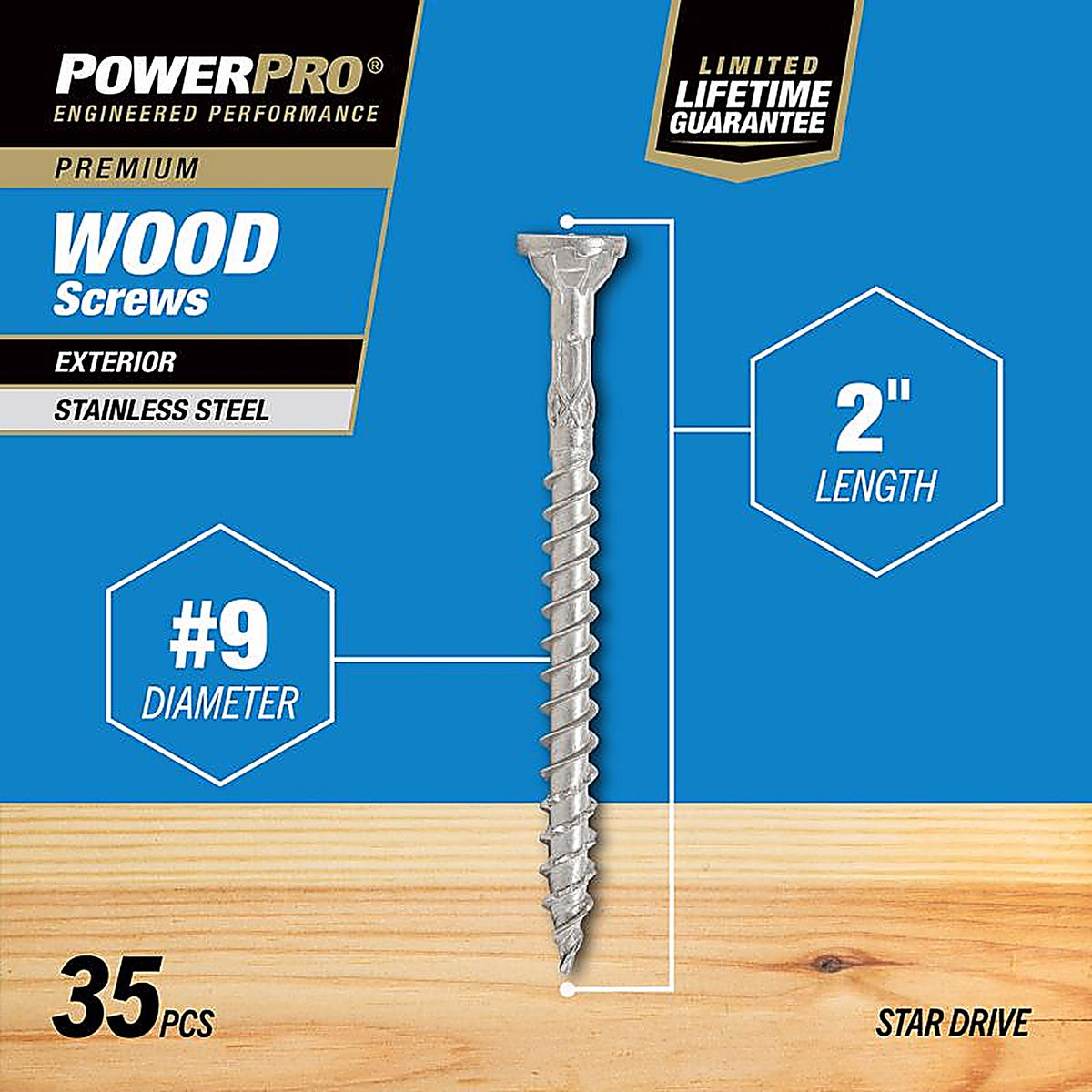 Hillman 42497 Power Pro No. 9 x 2 in. L Star Flat Head Exterior Deck Screws 35/Pack