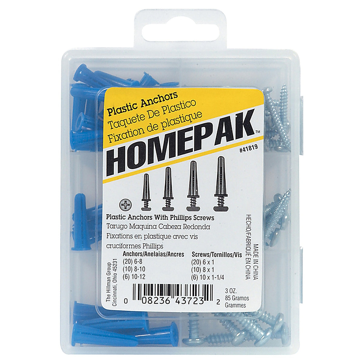 Hillman 41819 Assorted in. L Plastic/Steel Phillips Head Anchor Kit 72/pc.
