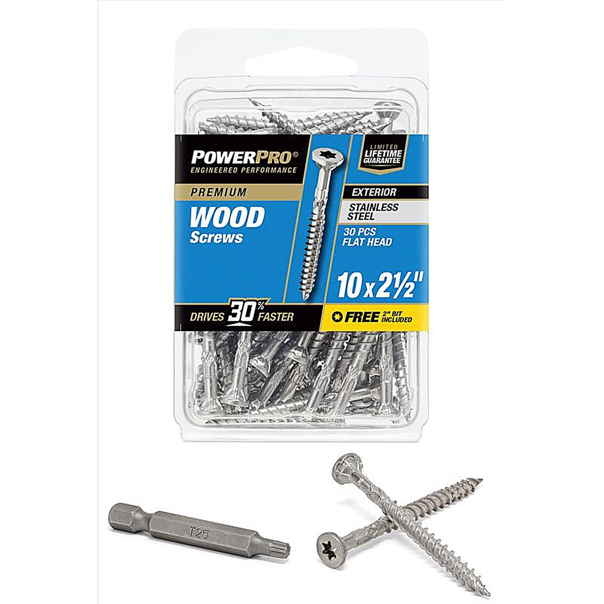 Hillman 42498 Power Pro No. 10 x 2-1/2 in. L Star Flat Head Exterior Deck Screws 30/Pack