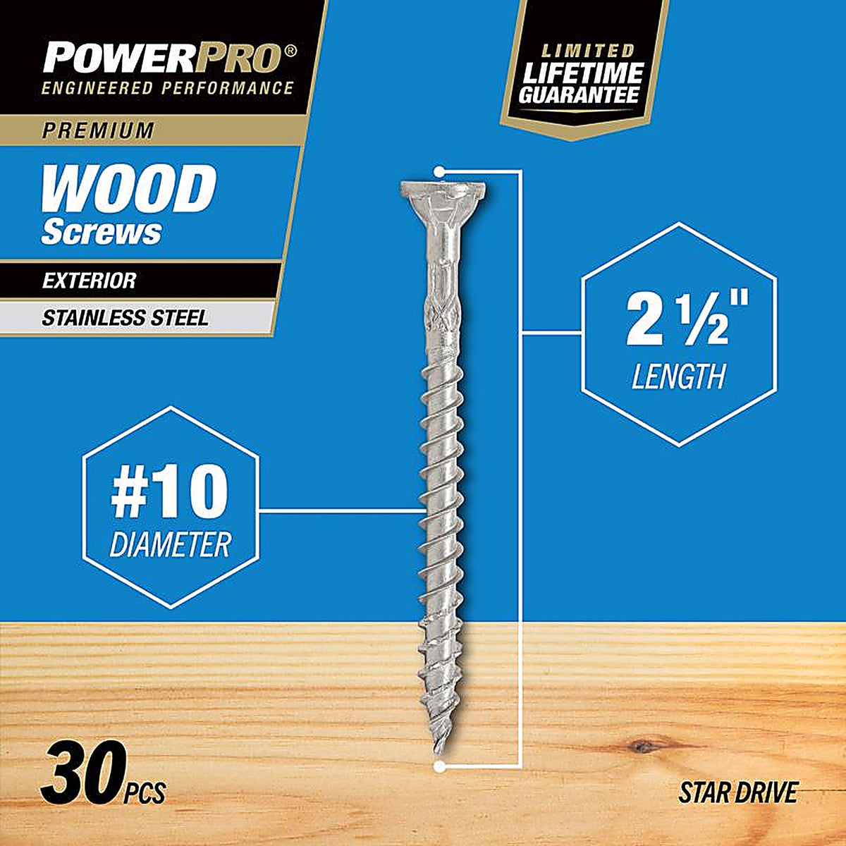 Hillman 42498 Power Pro No. 10 x 2-1/2 in. L Star Flat Head Exterior Deck Screws 30/Pack
