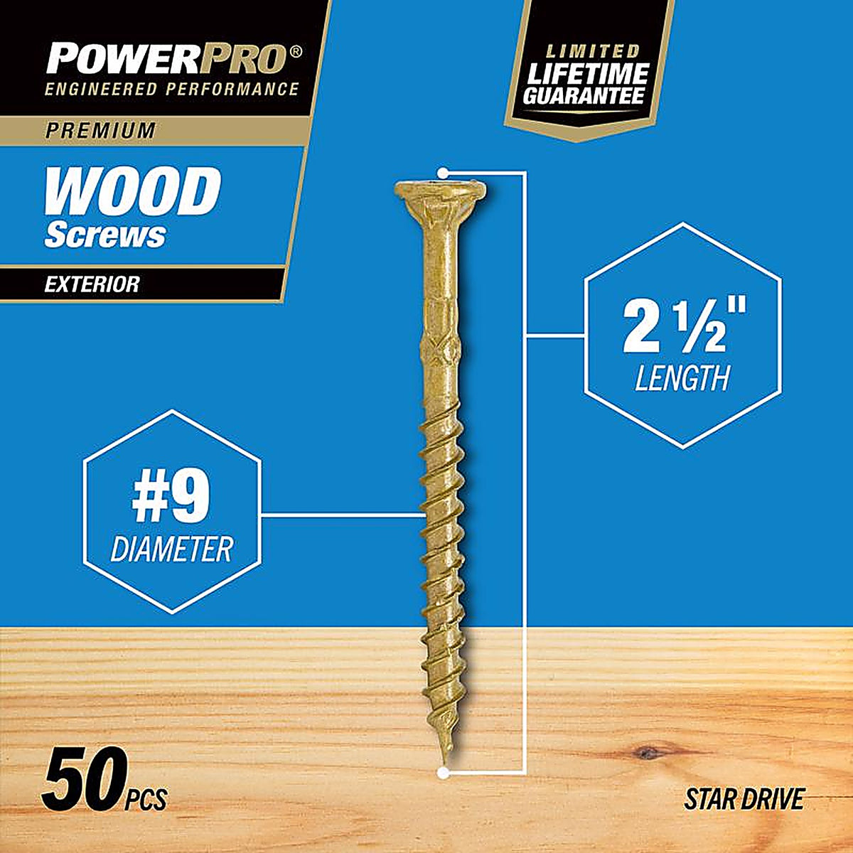 Hillman 42481 Power Pro No. 9 x 2-1/2 in. L Star Flat Head Exterior Deck Screws 50/Pack
