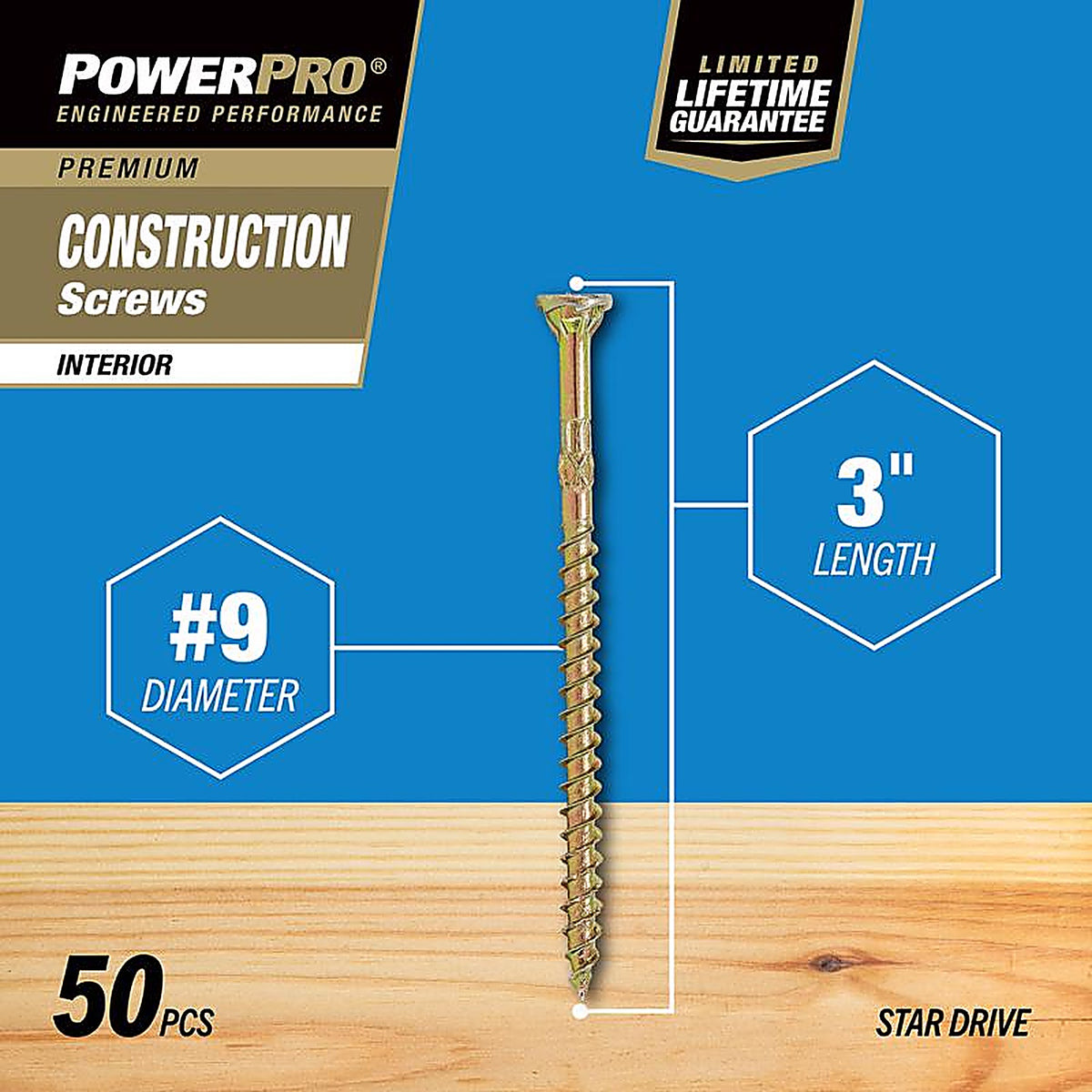 Hillman 42473 Power Pro No. 9 x 3 in. L Star Wood Screws 50/Pack