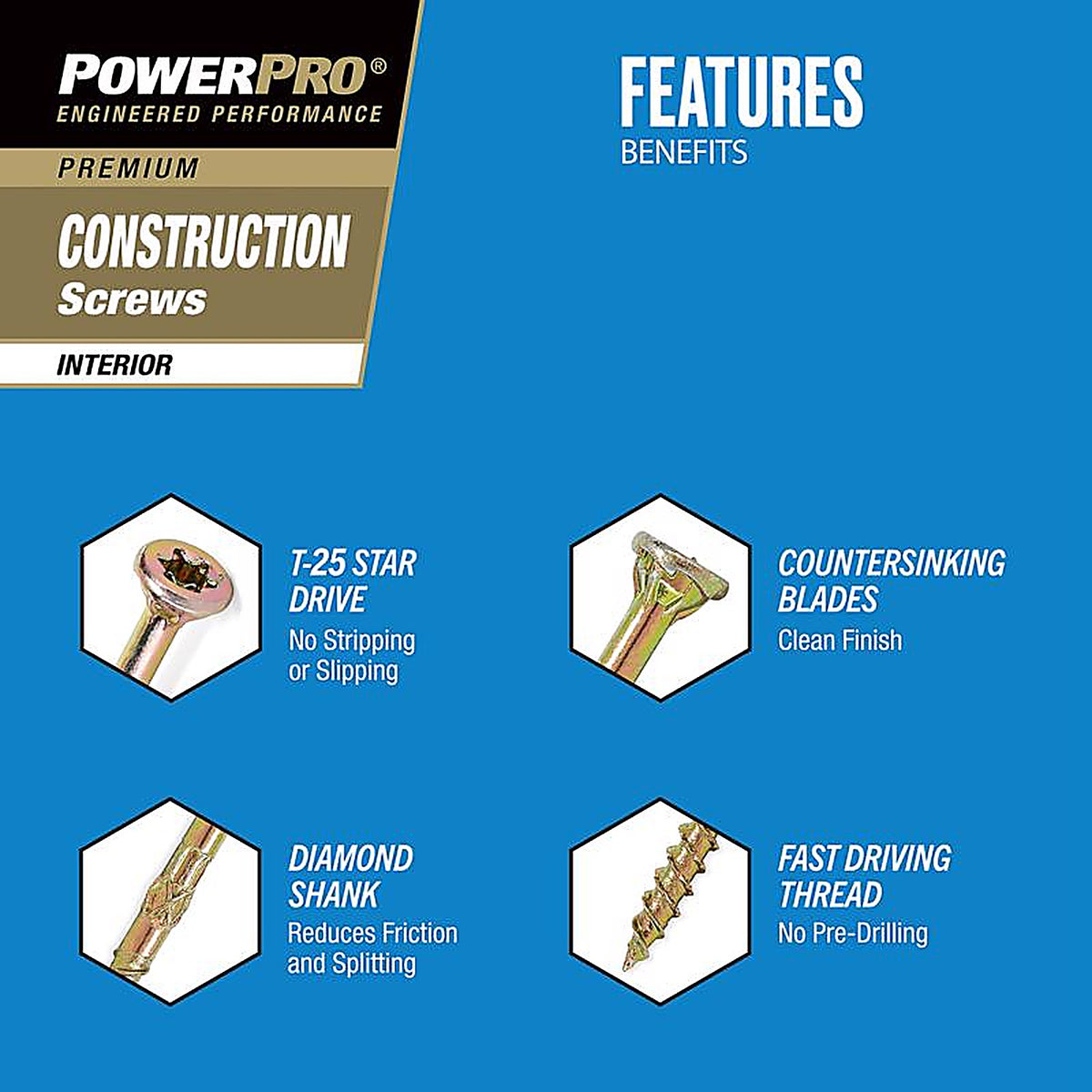 Hillman 42473 Power Pro No. 9 x 3 in. L Star Wood Screws 50/Pack