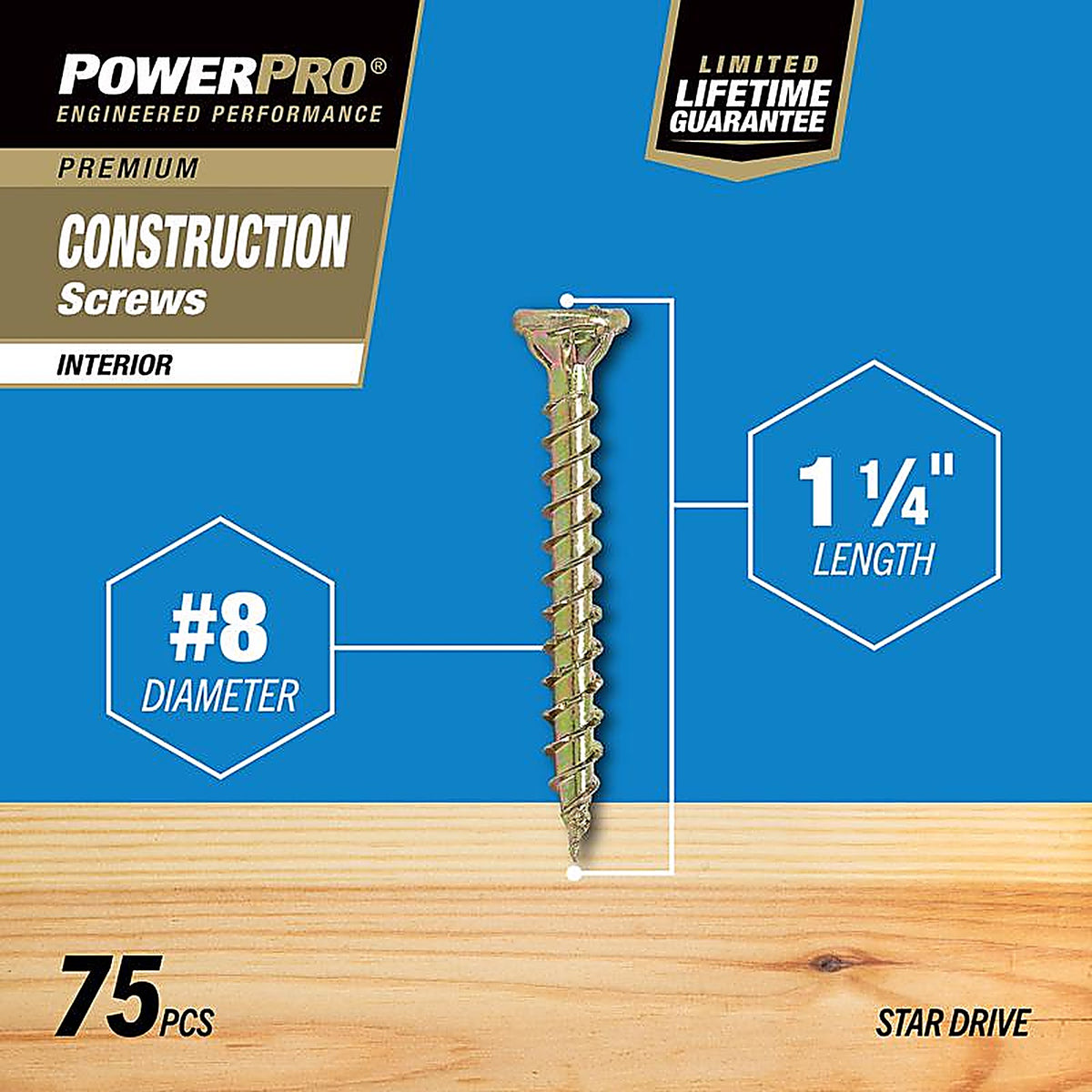 Hillman 42467 Power Pro No. 8 x 1-1/4 in. L Star Wood Screws 75/Pack