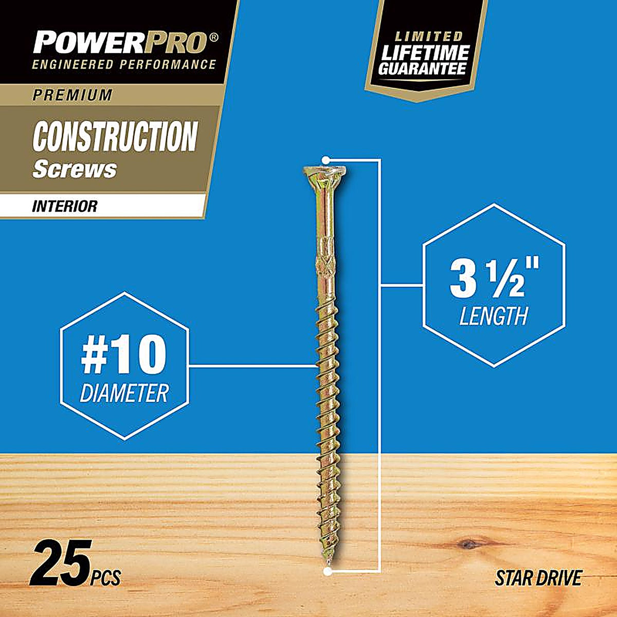 Hillman 42475 Power Pro No. 10 x 3-1/2 in. L Star Wood Screws 25/Pack