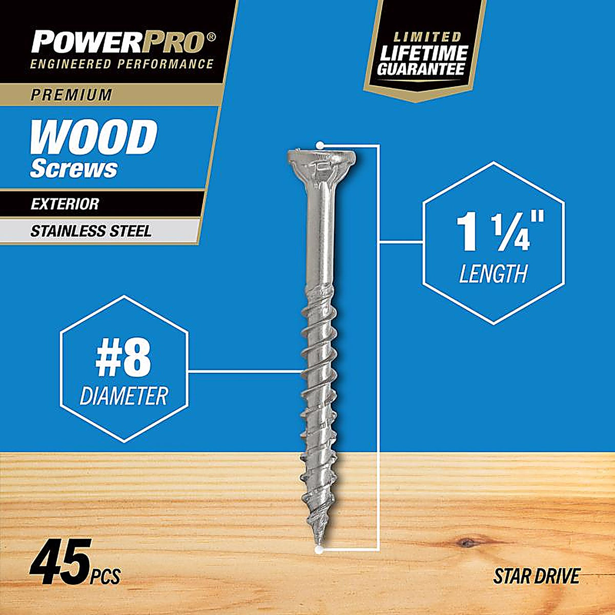 Hillman 42487 Power Pro No. 8 x 1-1/4 in. L Star Exterior Wood Screw 45/Pack