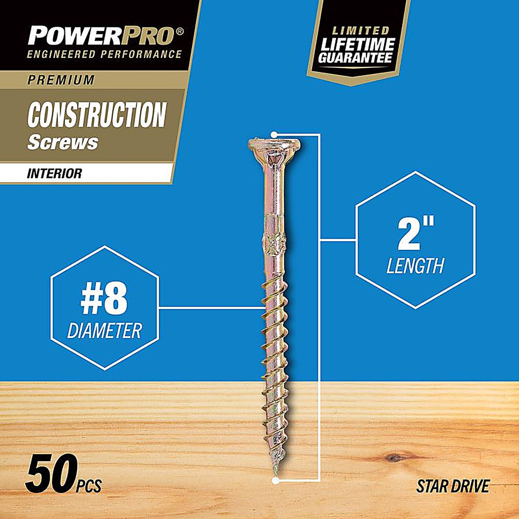 Hillman 42470 Power Pro No. 8 x 2 in. L Star Wood Screws 50/Pack