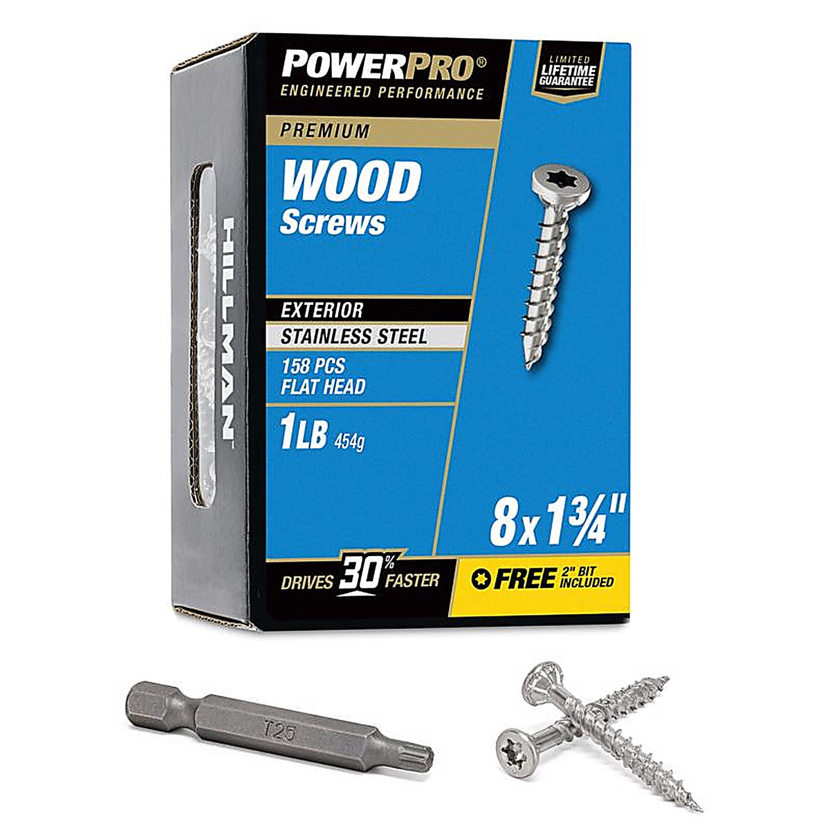 Hillman 48620 Power Pro No. 8 x 1-3/4 in. L Star Flat Head Exterior Deck Screws 1 lb.