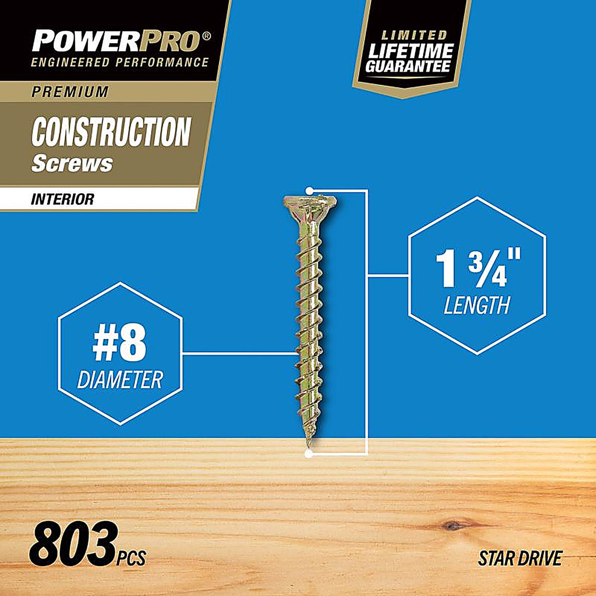 Hillman 48588 Power Pro No. 8 x 1-3/4 in. L Star Wood Screws 5