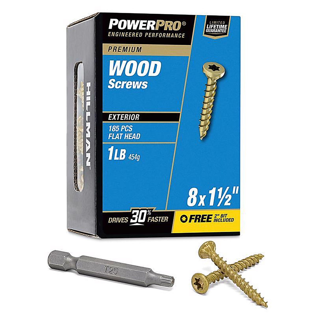 Hillman 48595 Power Pro No. 8 x 1-1/2 in. L Star Exterior Wood Screw 1
