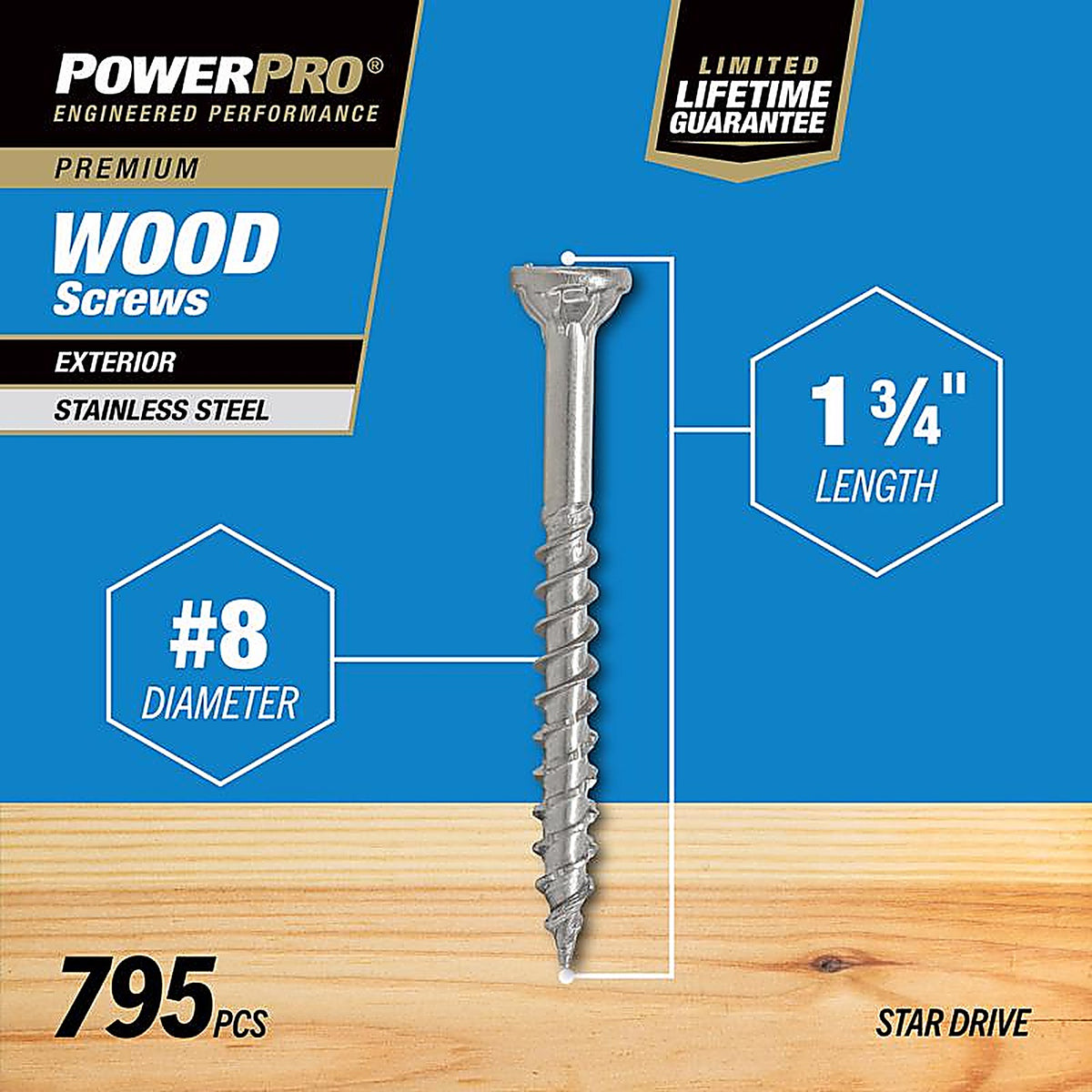 Hillman 48625 Power Pro No. 8 x 1-3/4 in. L Star Flat Head Exterior Deck Screws 5 lb.