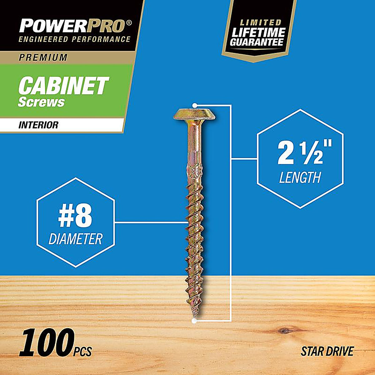 Hillman 48648 Power Pro No. 8 x 2-1/2 in. L Star Cabinet Screws 1