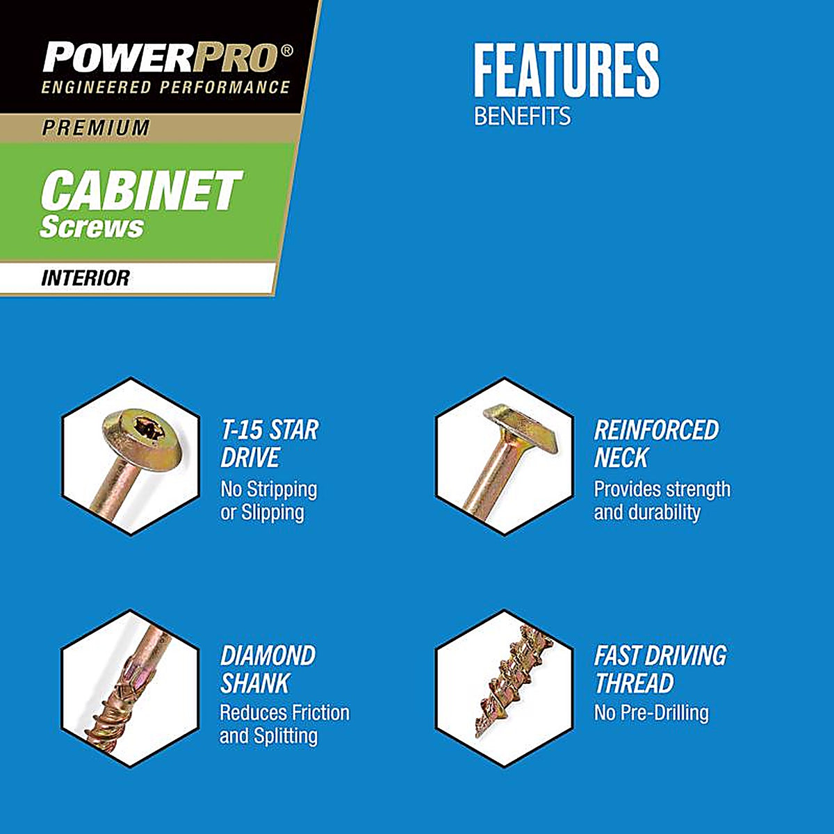 Hillman 48648 Power Pro No. 8 x 2-1/2 in. L Star Cabinet Screws 1