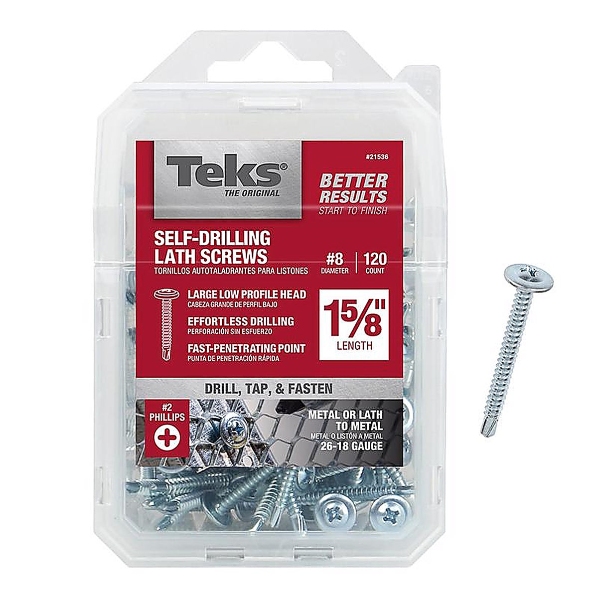 Teks 21536 No. 8 x 1-5/8 in. L Phillips Truss Head Lath Screws 120/Pack