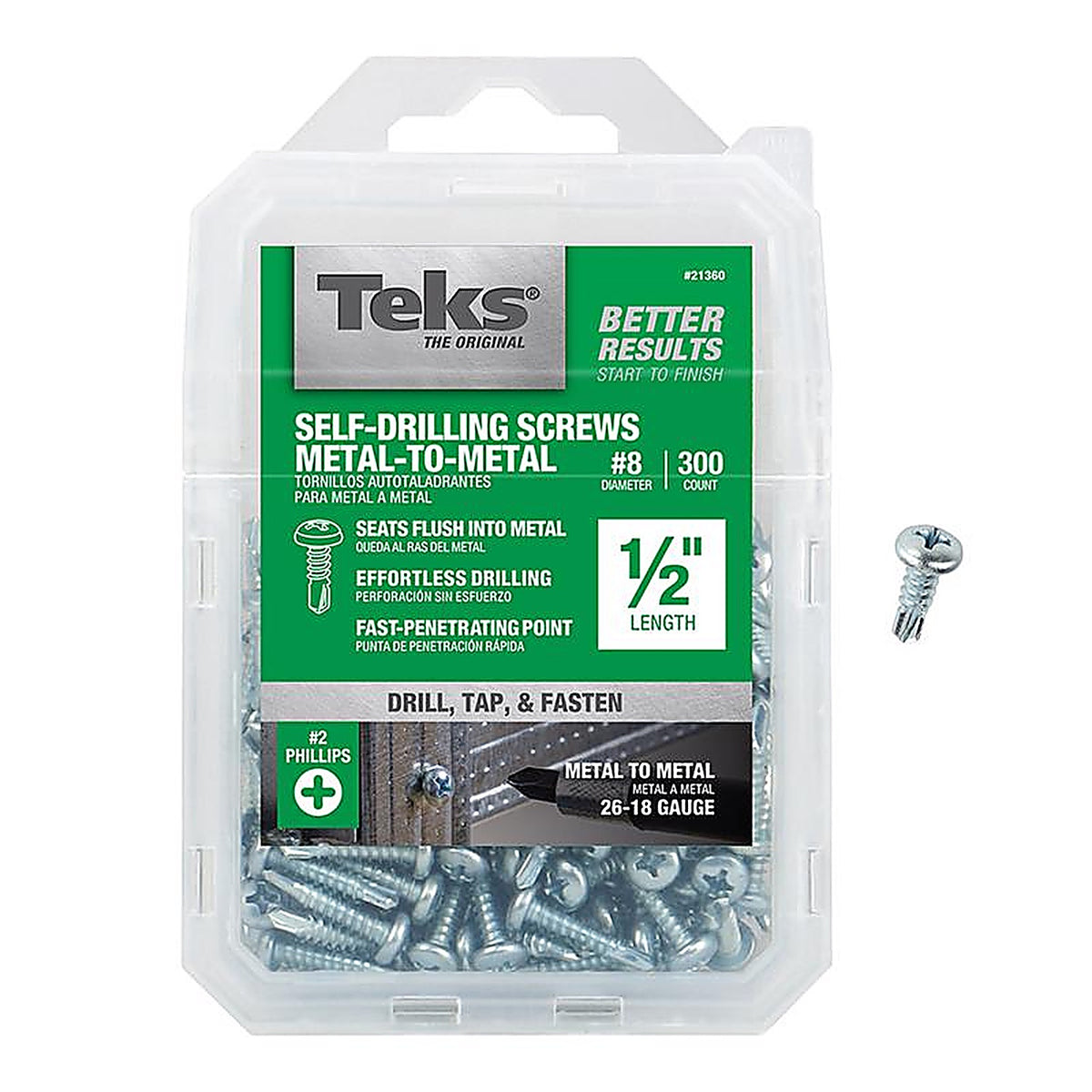 Teks 21360 No. 8 x 1/2 in. L Phillips Pan Head Zinc-Plated Steel Sheet Metal Screws 300/Pack