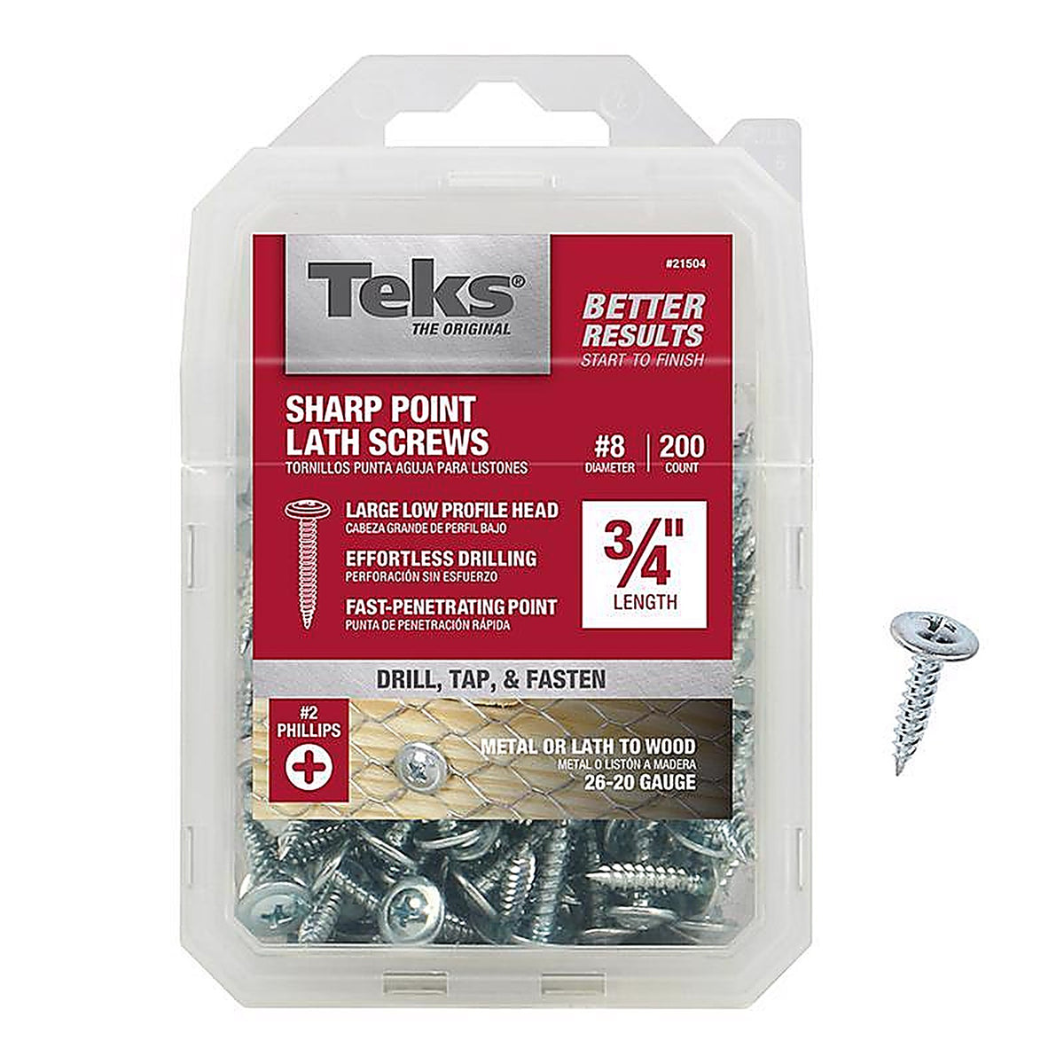 Teks 21504 No. 8 x 3/4 in. L Phillips Truss Head Lath Screws 200/Pack