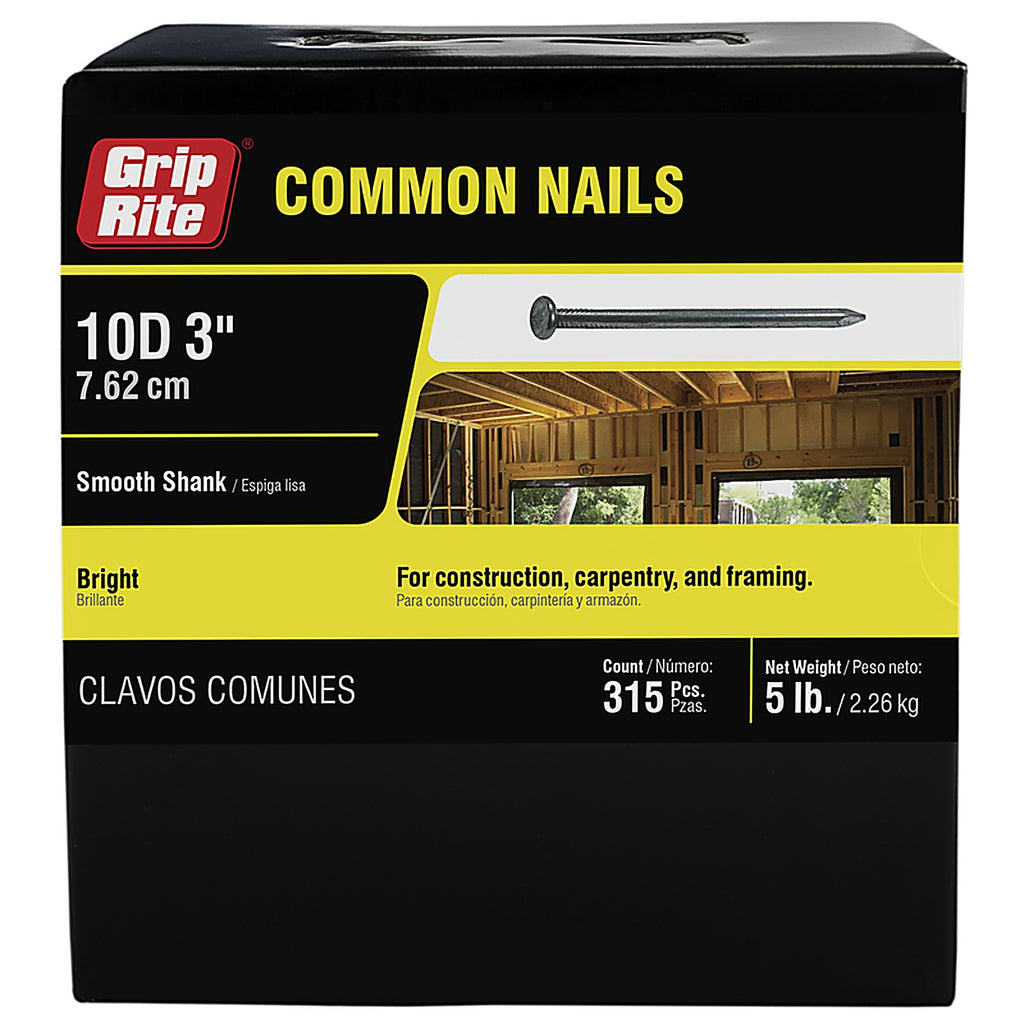 Grip-Rite 10C5 10D 3 in. Common Bright Steel Nail Flat 5 lb.