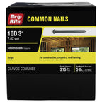 Grip-Rite 10C5 10D 3 in. Common Bright Steel Nail Flat 5 lb.