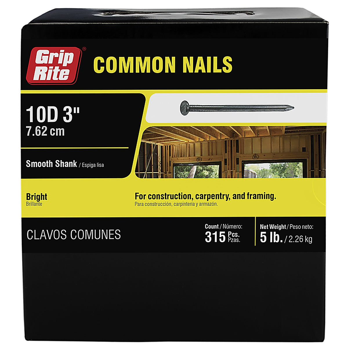 Grip-Rite 10C5 10D 3 in. Common Bright Steel Nail Flat 5 lb.