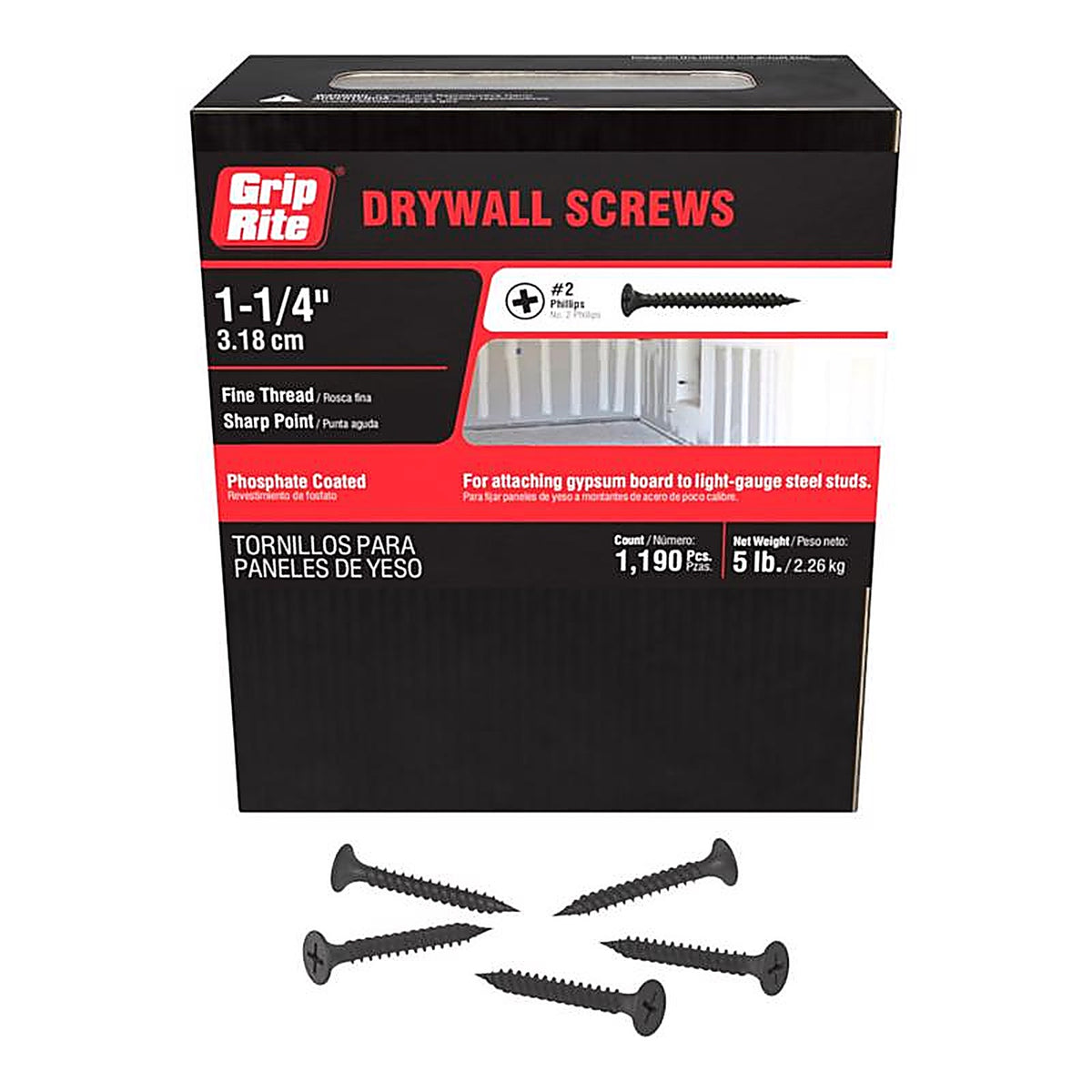 Grip-Rite 114DWS5 No. 6 x 1-1/4 in. L Phillips Drywall Screws 5 lb. 1290/Pack