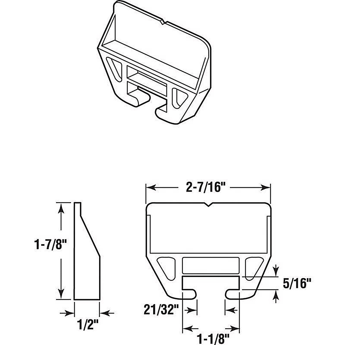 Prime-Line - R 7221 - 1-1/8 in. L Polyethylene Center Guide Drawer Track Guide 1 pk