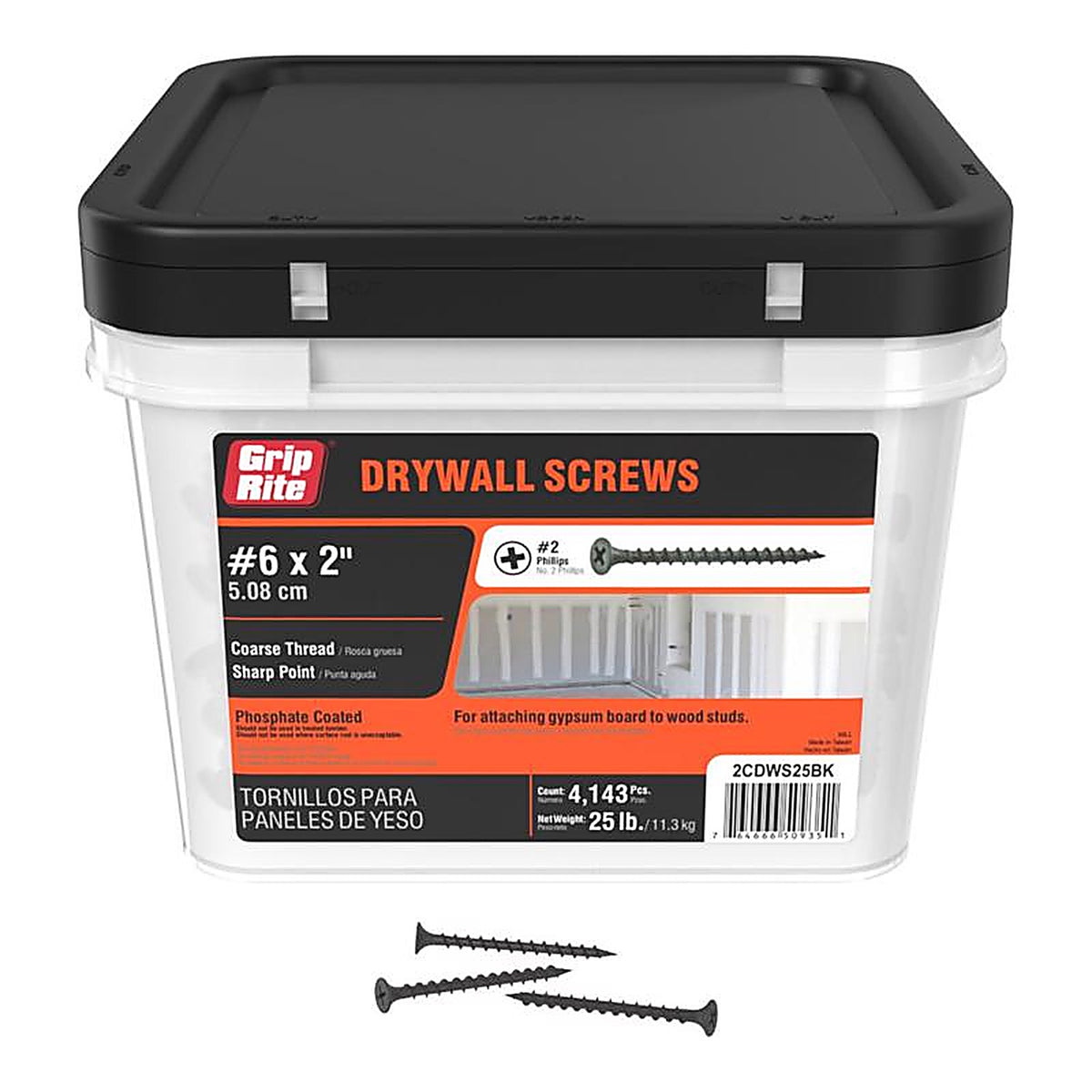 Grip-Rite 2CDWS25BK No. 6 x 2 in. L Phillips Drywall Screws 25 lb. 4375/Pack