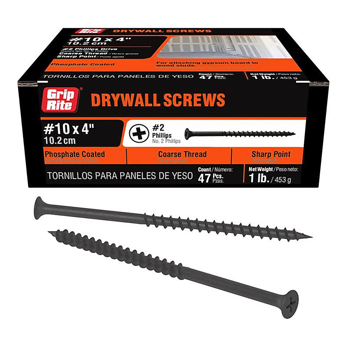 Grip-Rite 4CDWS1 No. 10 x 4 in. L Phillips Drywall Screws 1 lb. 43/Pack