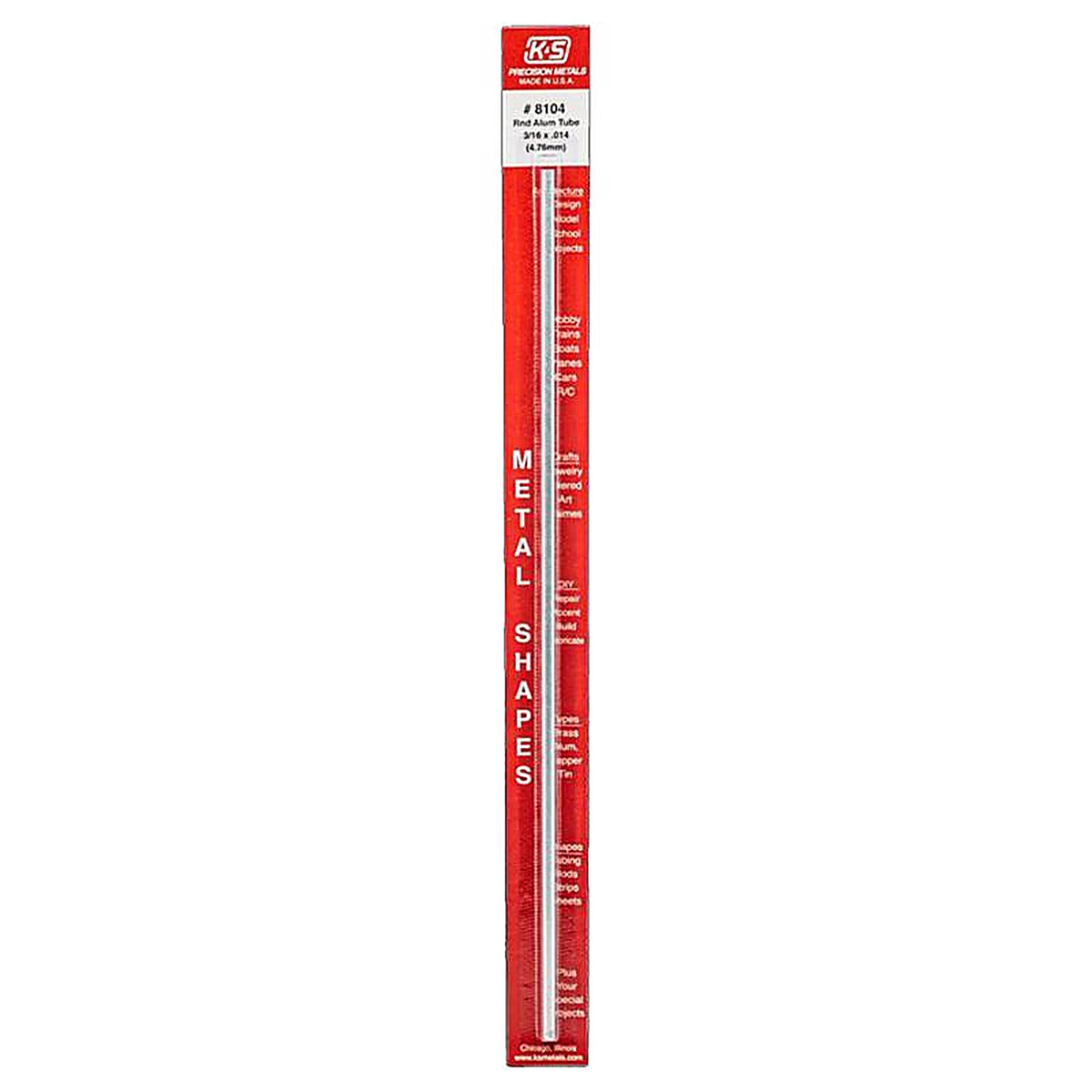 K&S 8104 3/16 in. Dia. x 1 ft. L Round Aluminum Tube