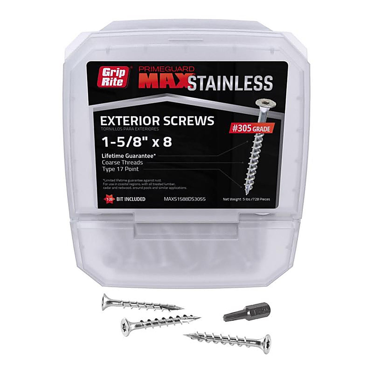 Grip-Rite MAXS1588DS3055 PrimeGuard Max No. 8 wire X 1-5/8 in. L Star Bugle Head Deck Screws 5 lb 750 pk