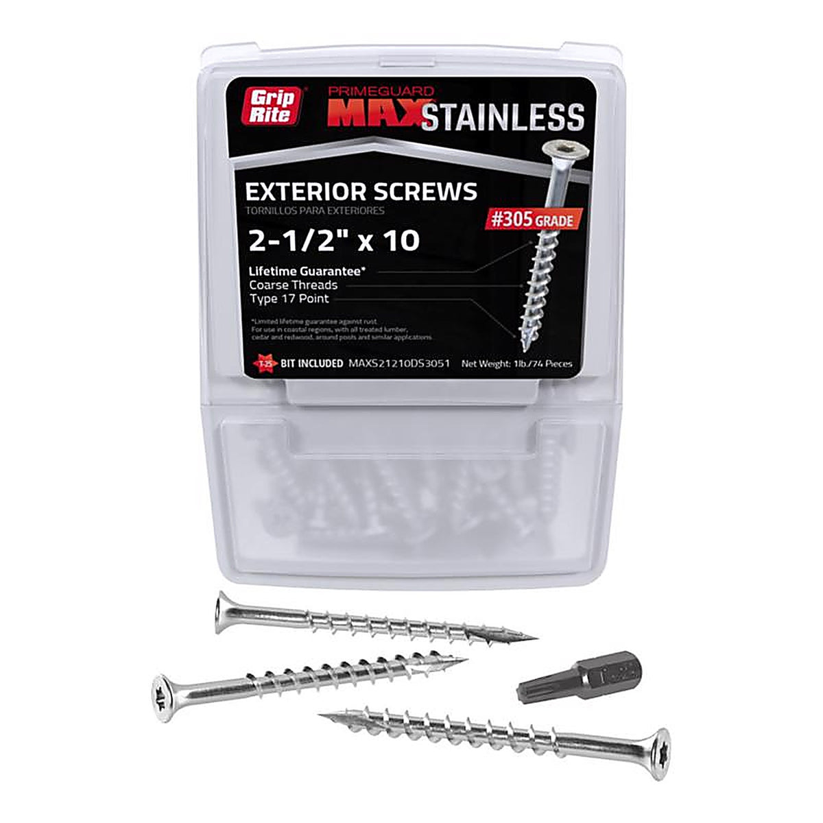 Grip-Rite MAXS21210DS3051 PrimeGuard Max No. 10 wire X 2.5 in. L Star Bugle Head Deck Screws 1 lb 82 pk