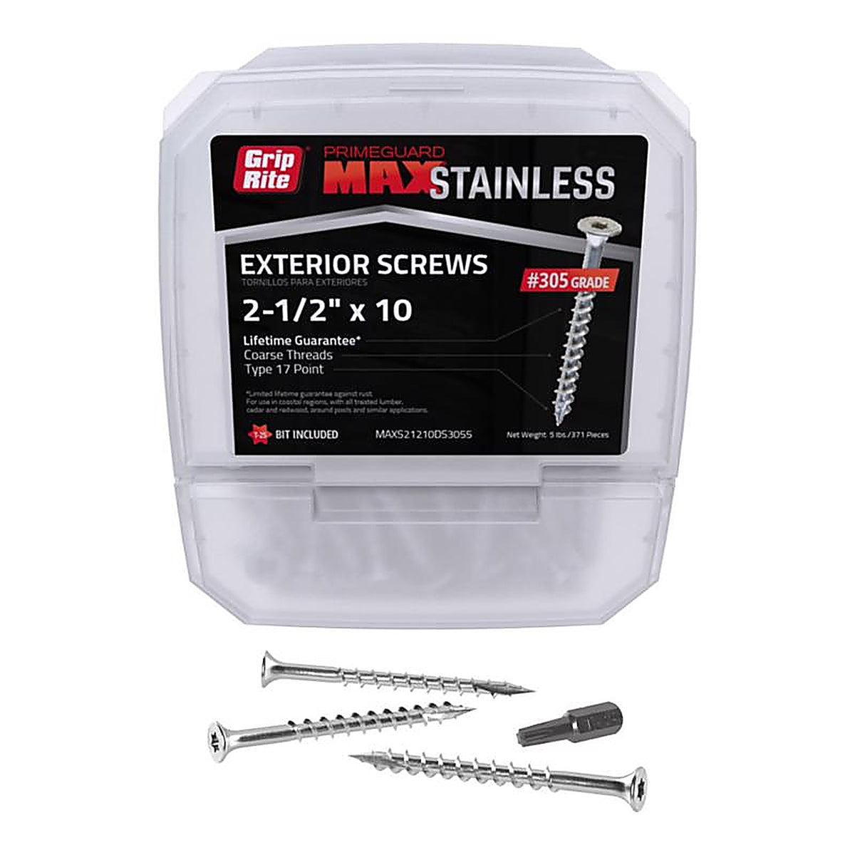 Grip-Rite MAXS21210DS3055 PrimeGuard Max No. 10 wire X 2.5 in. L Star Bugle Head Deck Screws 5 lb 410 pk