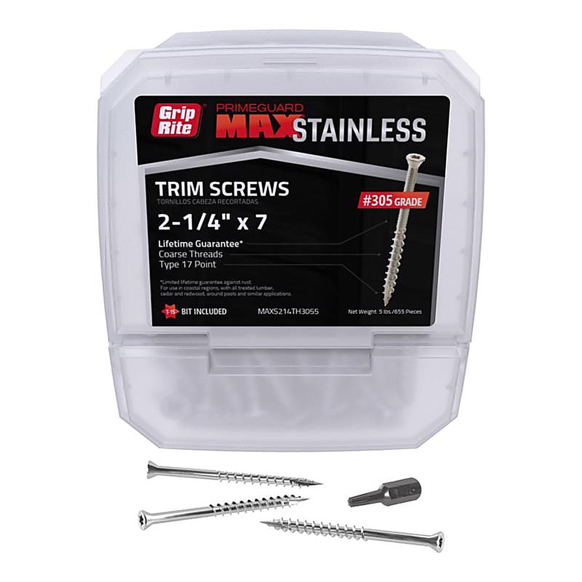 Grip-Rite MAXS214TH3055 PrimeGuard Max No. 7 wire X 2-1/4 in. L Star Trim Head Deck Screws 5 lb 690 pk