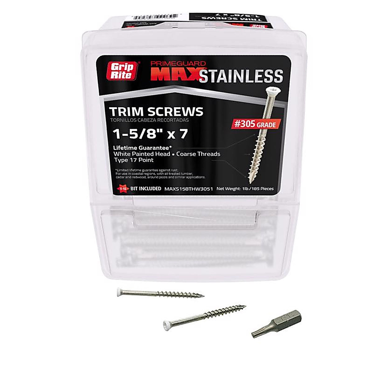 Grip-Rite MAXS158THW3051 PrimeGuard Max No. 7 wire X 1-5/8 in. L Star Trim Head Deck Screws 1 lb 195 pk