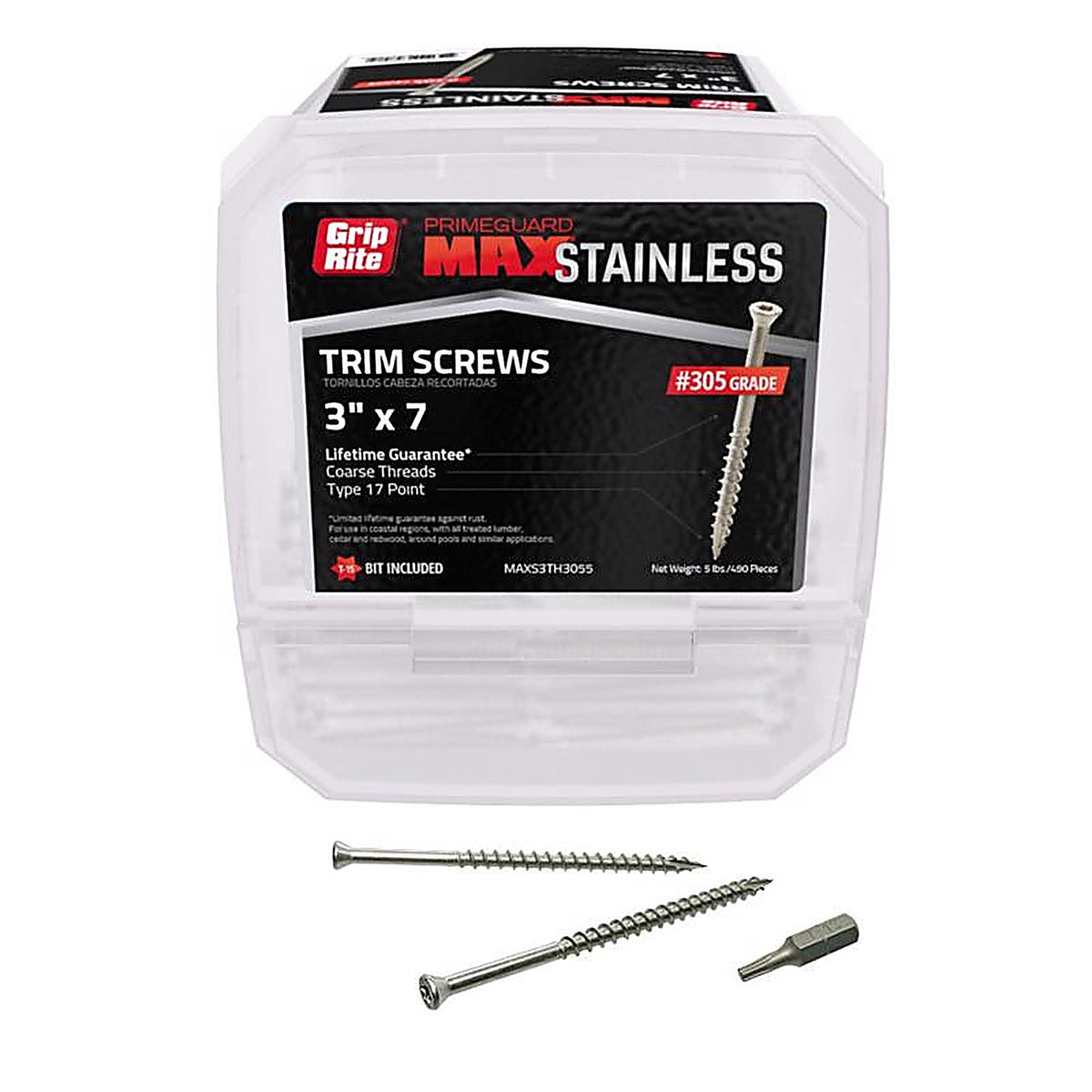 Grip-Rite MAXS3TH3055 PrimeGuard Max No. 7 wire X 3 in. L Star Trim Head Deck Screws 5 lb 490 pk
