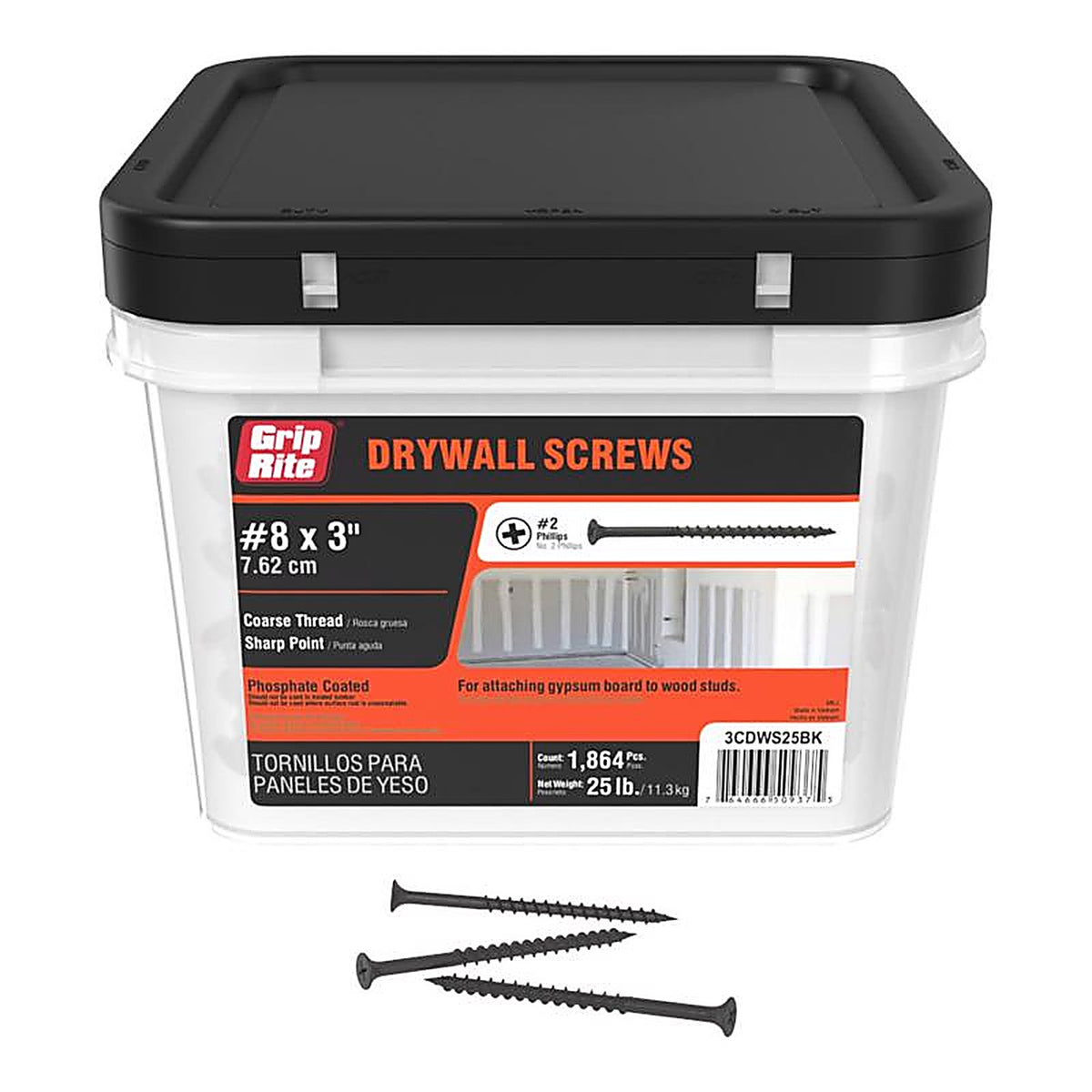 Grip-Rite 3CDWS25BK No. 8 x 3 in. L Phillips Drywall Screws 25 lb. 2075/Pack