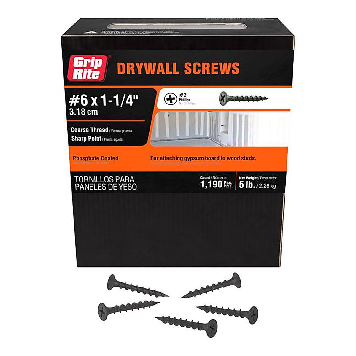 Grip-Rite 114CDWS5 No. 6 x 1-1/4 in. L Phillips Drywall Screws 5 lb. 1290/Pack