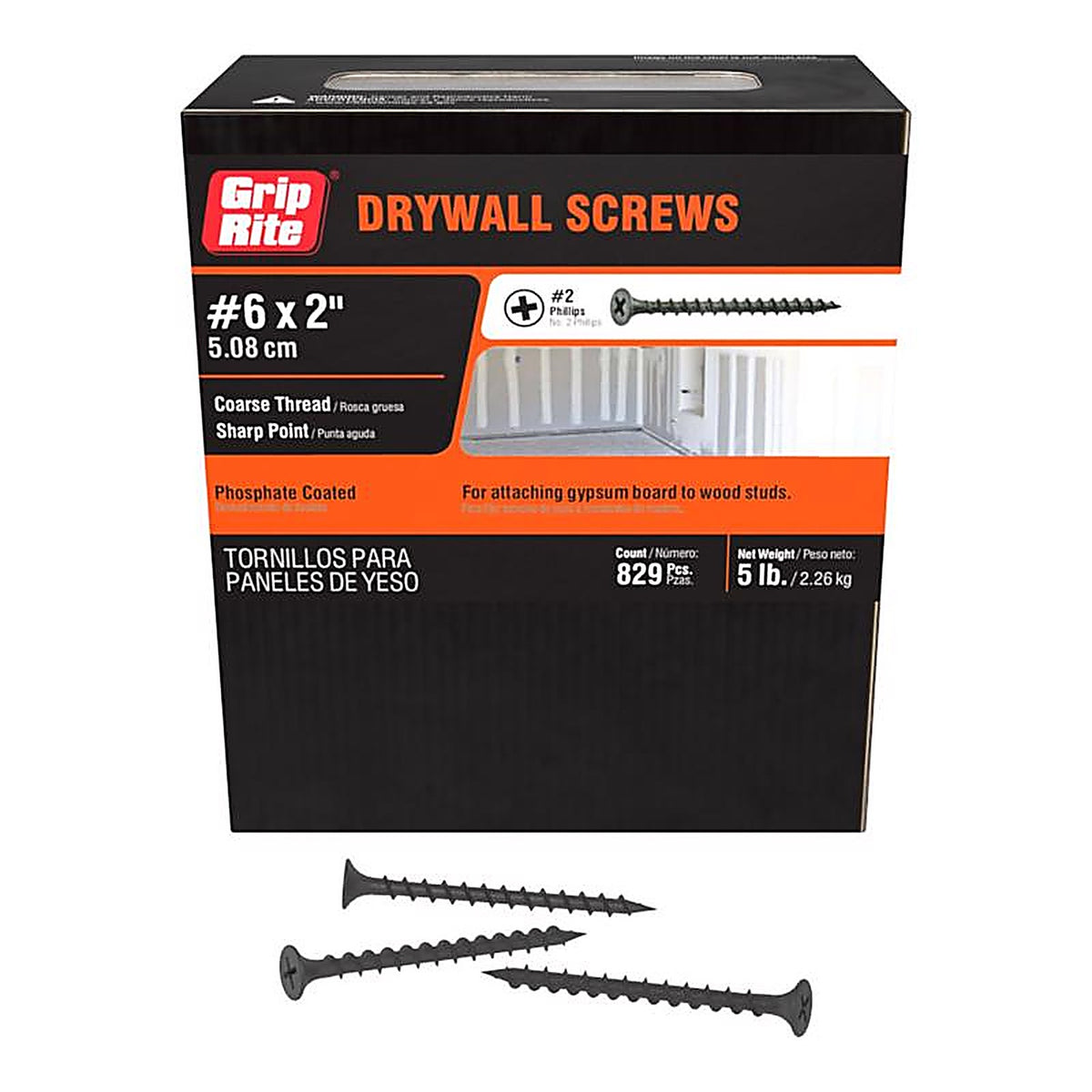 Grip-Rite 2CDWS5 No. 6 x 2 in. L Phillips Drywall Screws 5 lb. 875/Pack