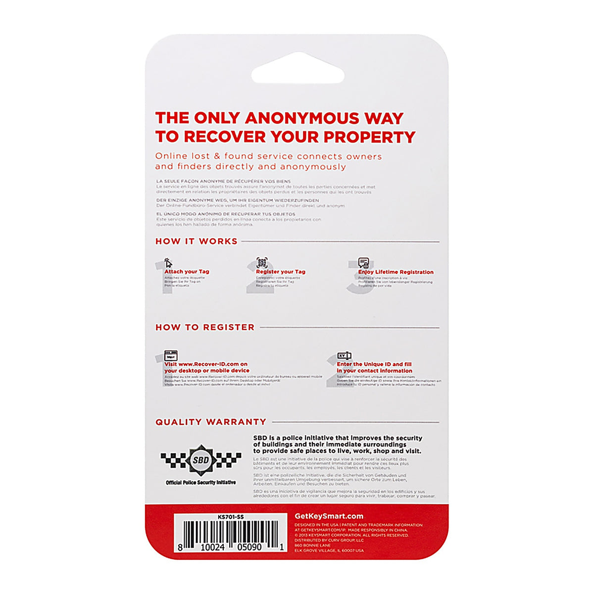 KeySmart KS701-SS RecoverID Stainless Steel Silver Key ID Tag