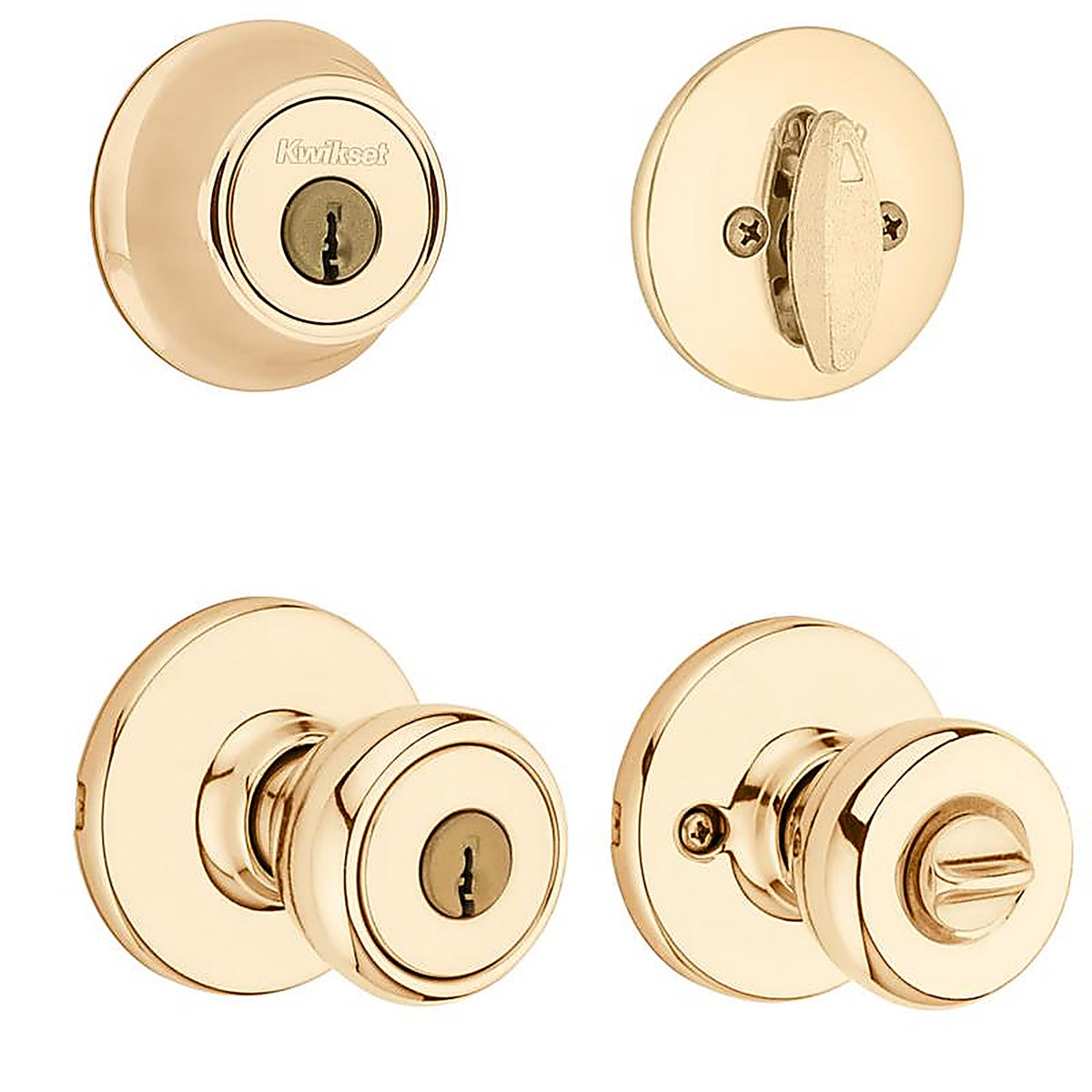 Kwikset 96900-253 Tylo Polished Brass Entry Lock and Single Cylinder Deadbolt ANSI/BHMA Grade 3 1-3/4 in.