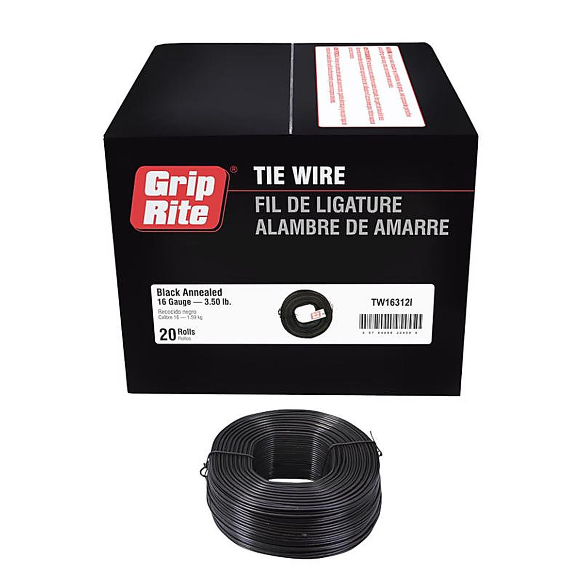 Grip-Rite TW16312I 0.02 in. Dia. Black Annealed Steel 16 Ga. Tie Wire