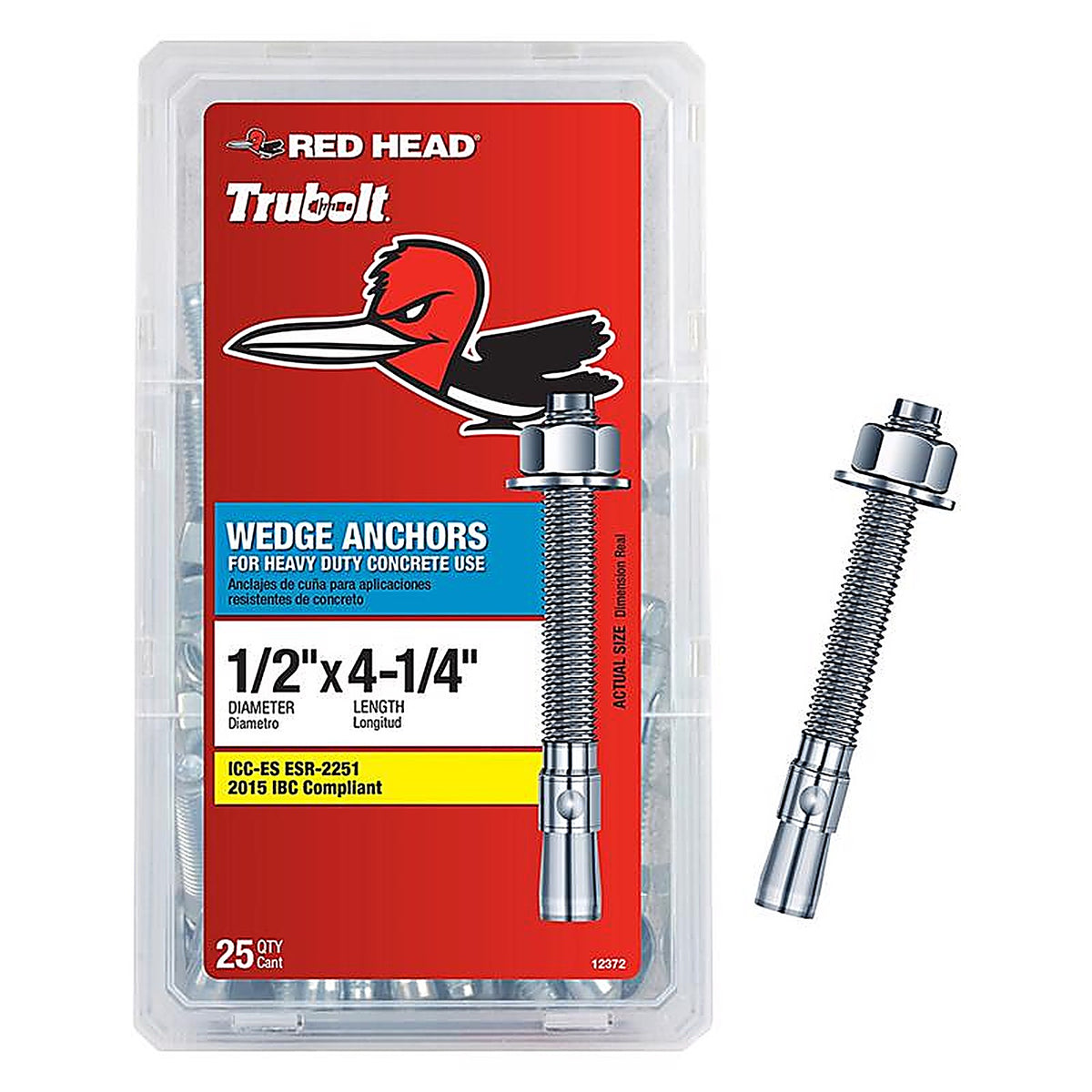 Red Head - 12372 - Trubolt 1/2 In. D X 4.25 In. L Steel HEX Head Wedge Anchor 25 Pack