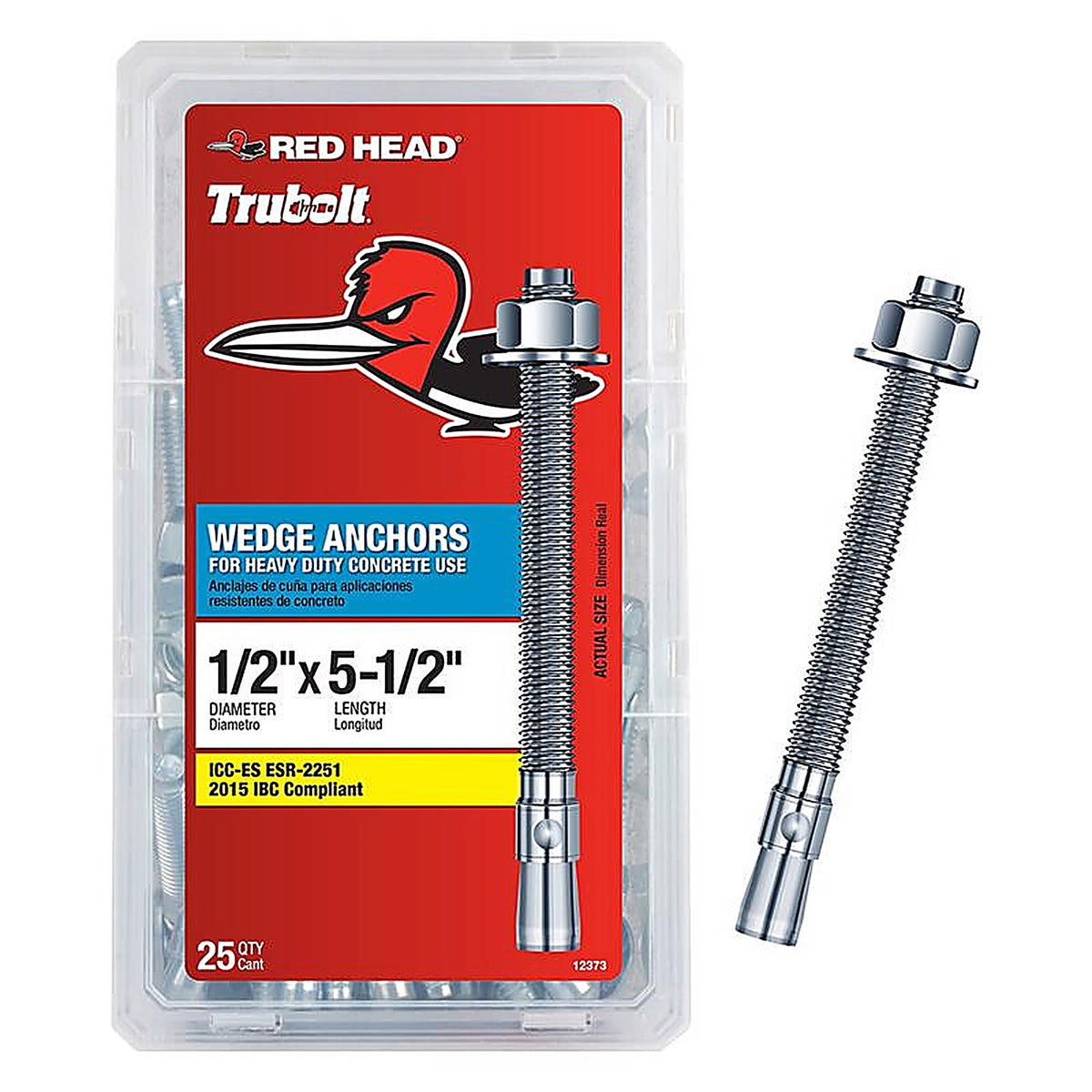 Red Head - 12373 - Trubolt 1/2 In. D X 5.5 In. L Steel HEX Head Wedge Anchor 25 Pack