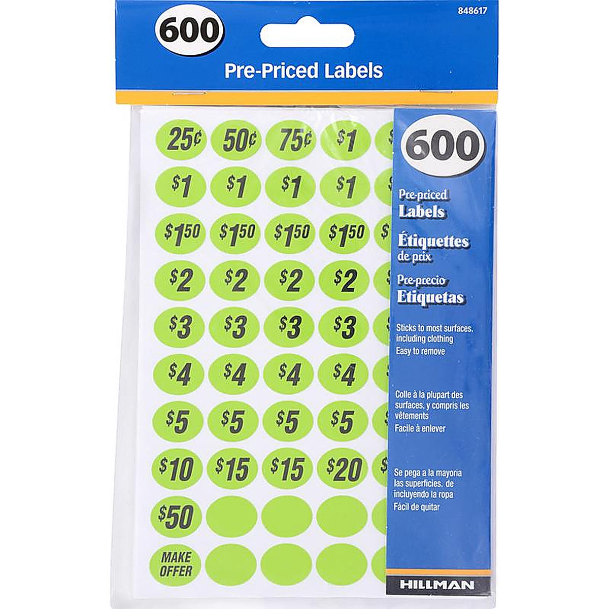 Hillman 848617 Oval Green Price Label 600/Pack