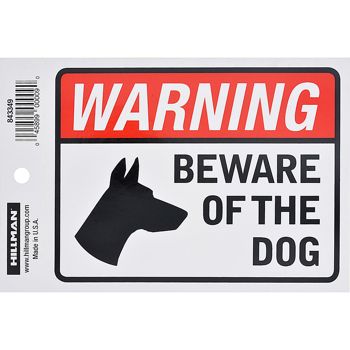 Hillman 843349 English White Beware Decal 4 in. H x 6 in. W