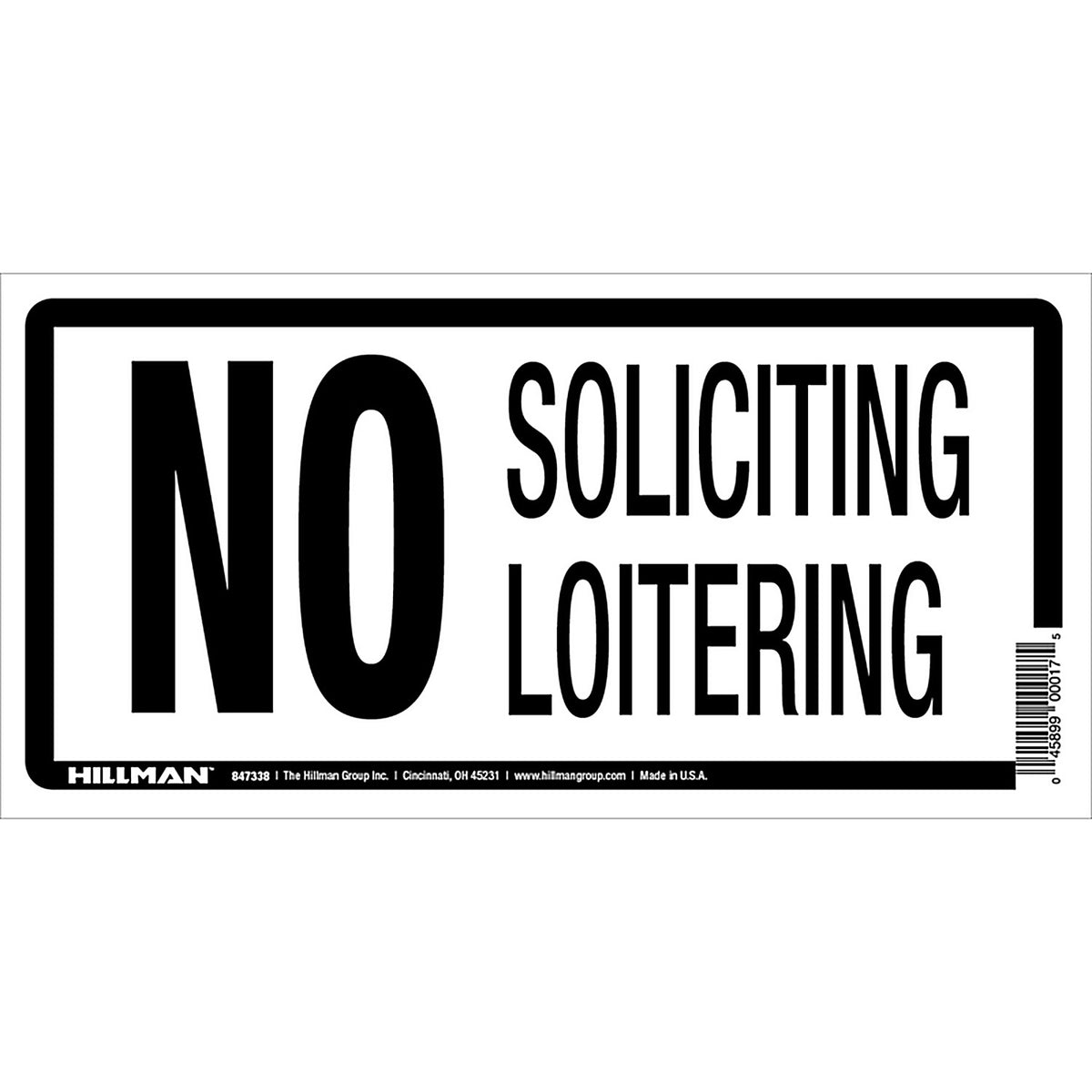 Hillman 847338 English White No Soliciting Sign 5 in. H x 10 in. W