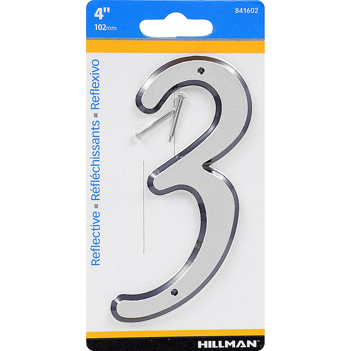 Hillman 841602 4 in. Reflective Silver Plastic Nail-On Number 3 1/pc.