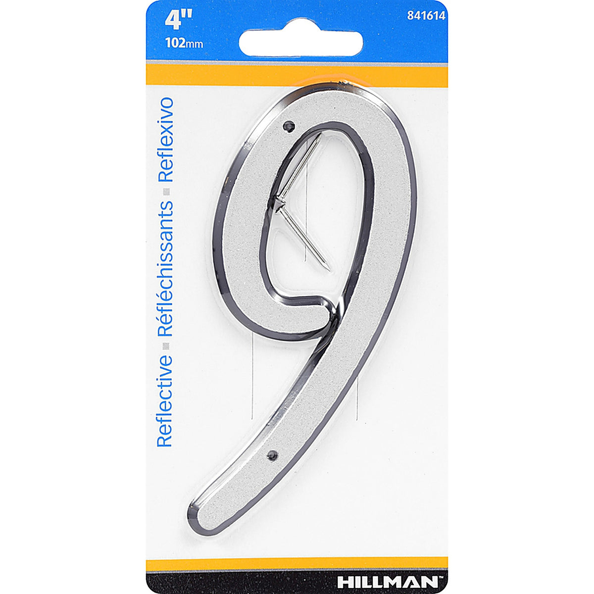 Hillman 841614 4 in. Reflective Silver Plastic Nail-On Number 9 1/pc.