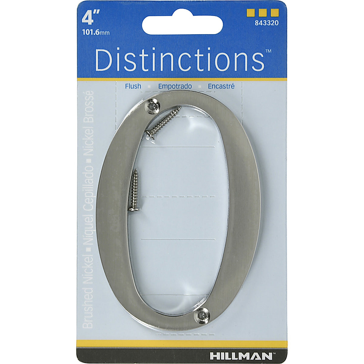 Hillman - 843320 - Distinctions 4 In. Silver Zinc Die-Cast Screw-On Number 0 1 Piece