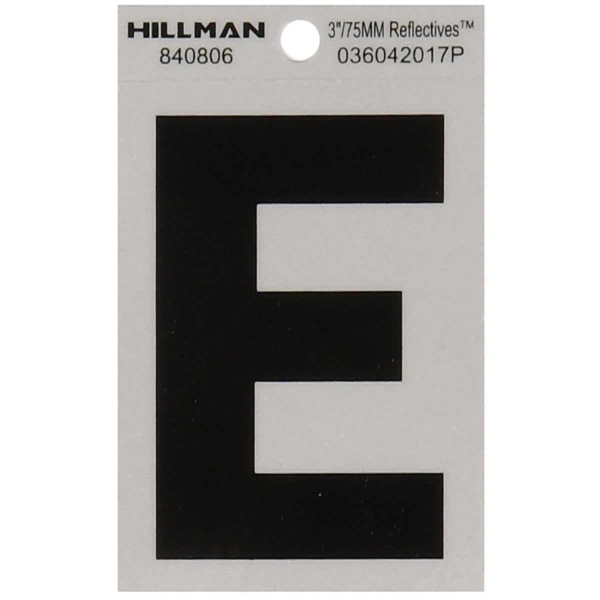 Hillman 840806 3 in. Reflective Black Mylar Self-Adhesive Letter E 1/pc.